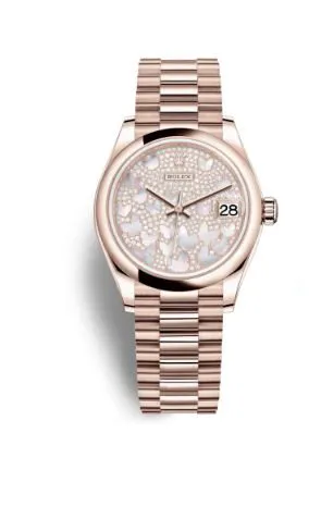 Rolex Datejust 31 Mother of Pearl Diamond Pave Dial Ladies 18 ct Everose Gold President Watch 278245PAVEP