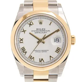 Rolex Datejust 36 White Dial Automatic Men's Steel and 18k Yellow Gold Oyster Watch 126203WRO