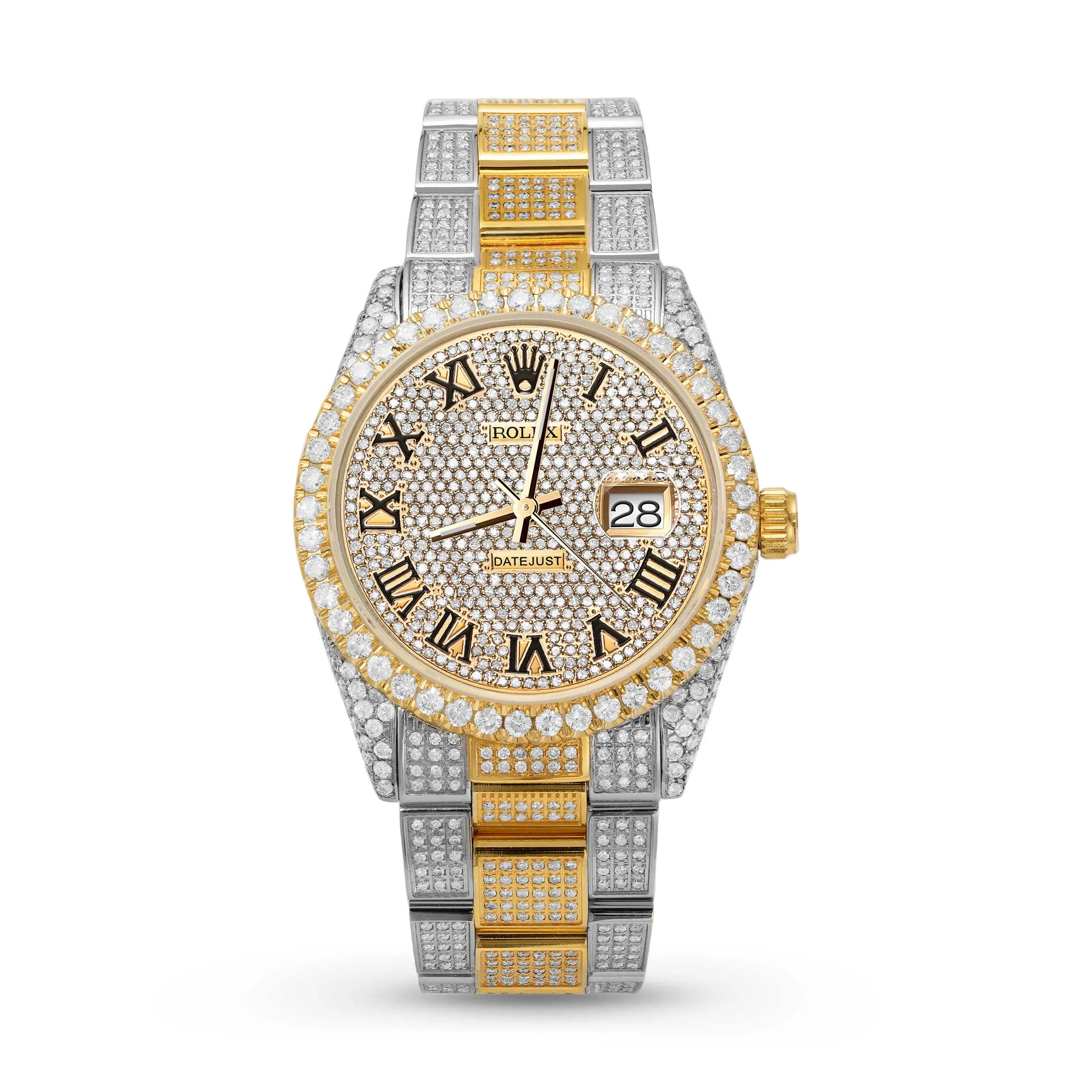 Rolex Datejust Diamond Bezel Watch 36mm Black Roman Dial | 12.15ct