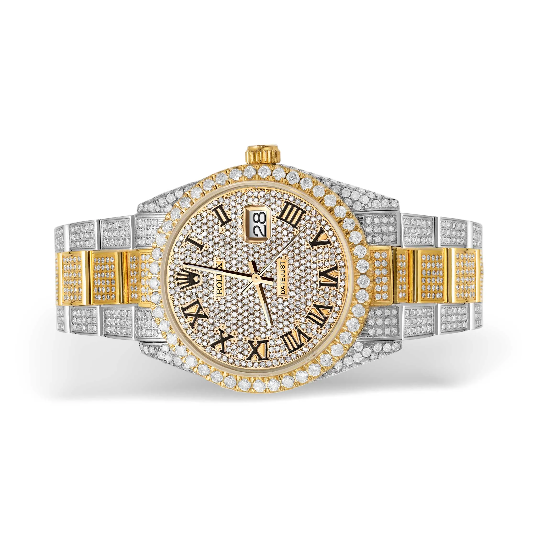 Rolex Datejust Diamond Bezel Watch 36mm Black Roman Dial | 12.15ct