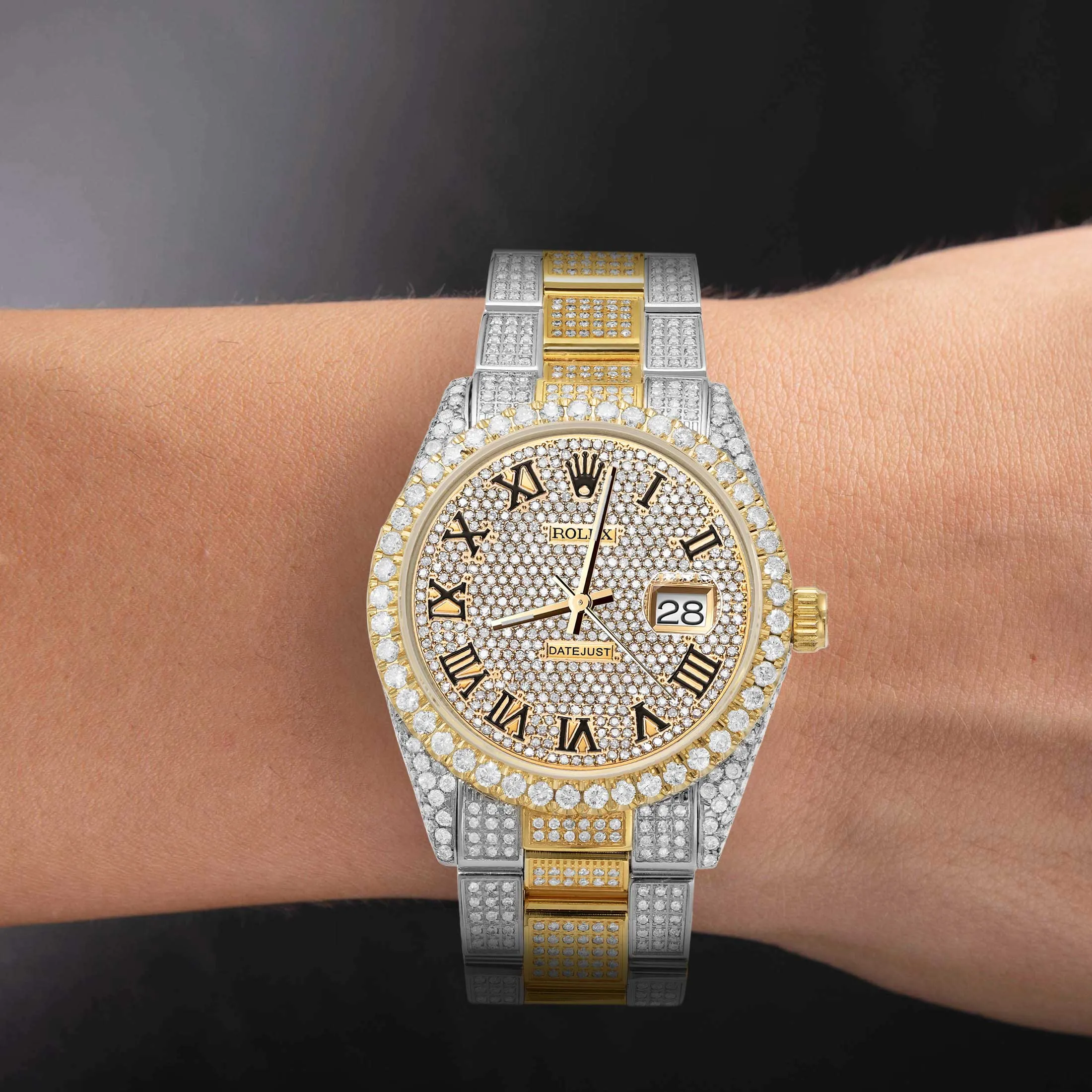Rolex Datejust Diamond Bezel Watch 36mm Black Roman Dial | 12.15ct