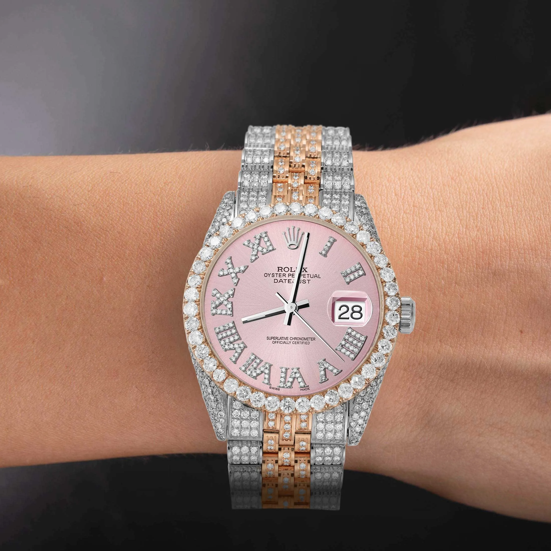 Rolex Datejust Diamond Bezel Watch 36mm Pink Roman Dial | 12.35ct