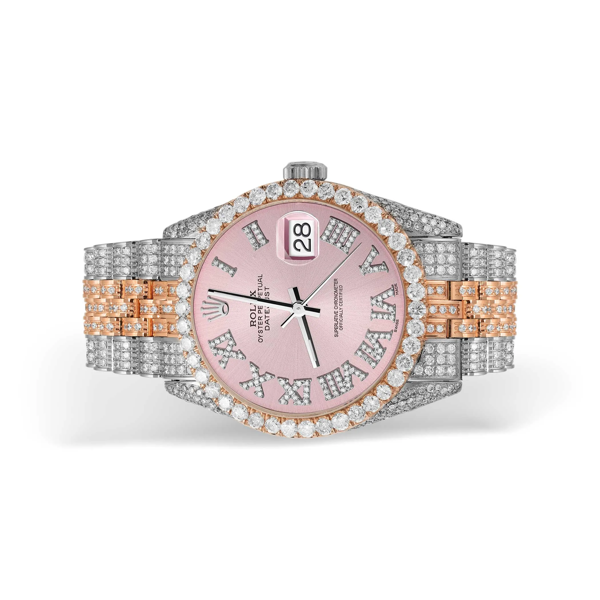 Rolex Datejust Diamond Bezel Watch 36mm Pink Roman Dial | 12.35ct