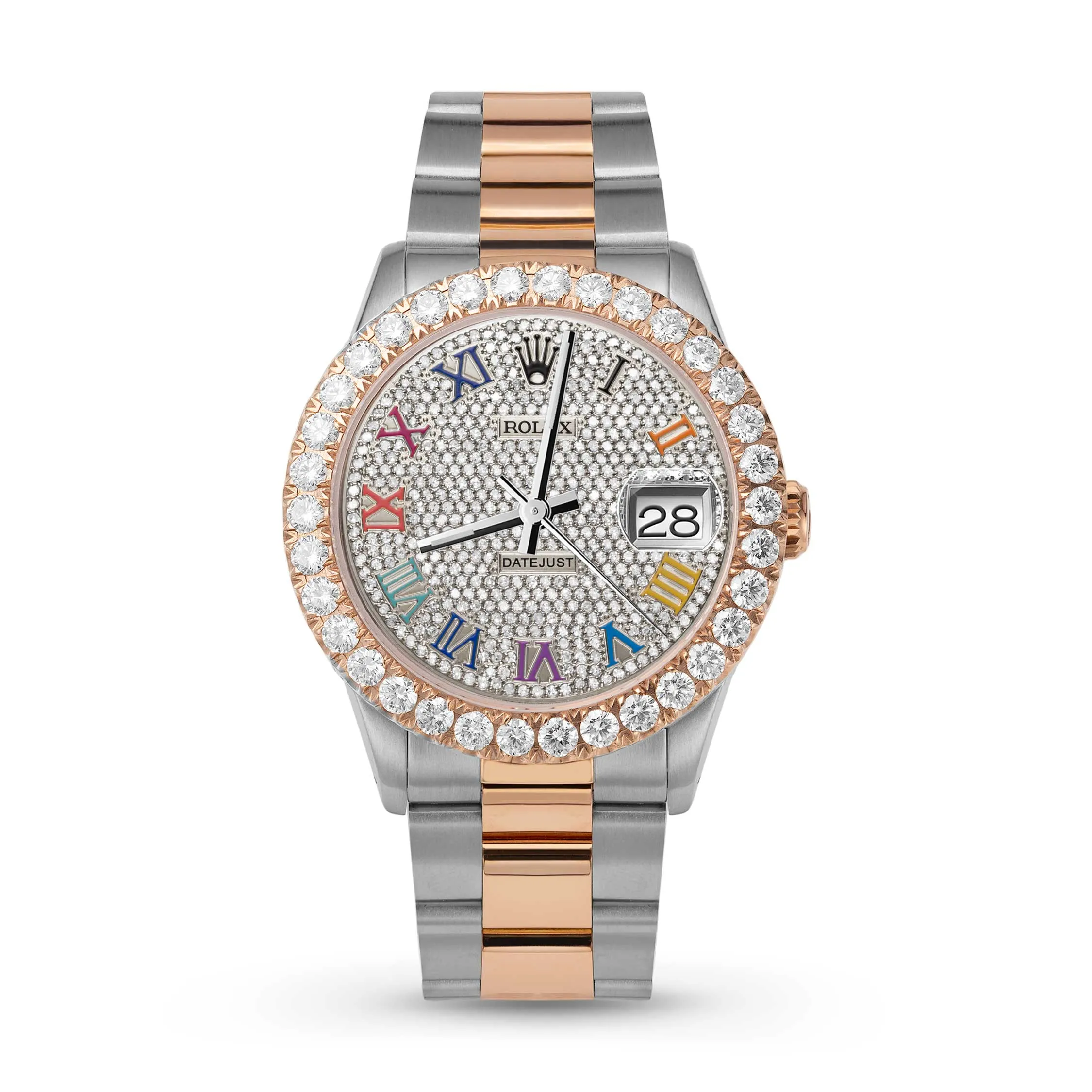 Rolex Datejust Diamond Bezel Watch 36mm Rainbow Roman Dial | 4.25ct