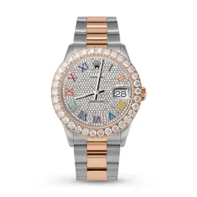 Rolex Datejust Diamond Bezel Watch 36mm Rainbow Roman Dial | 4.25ct