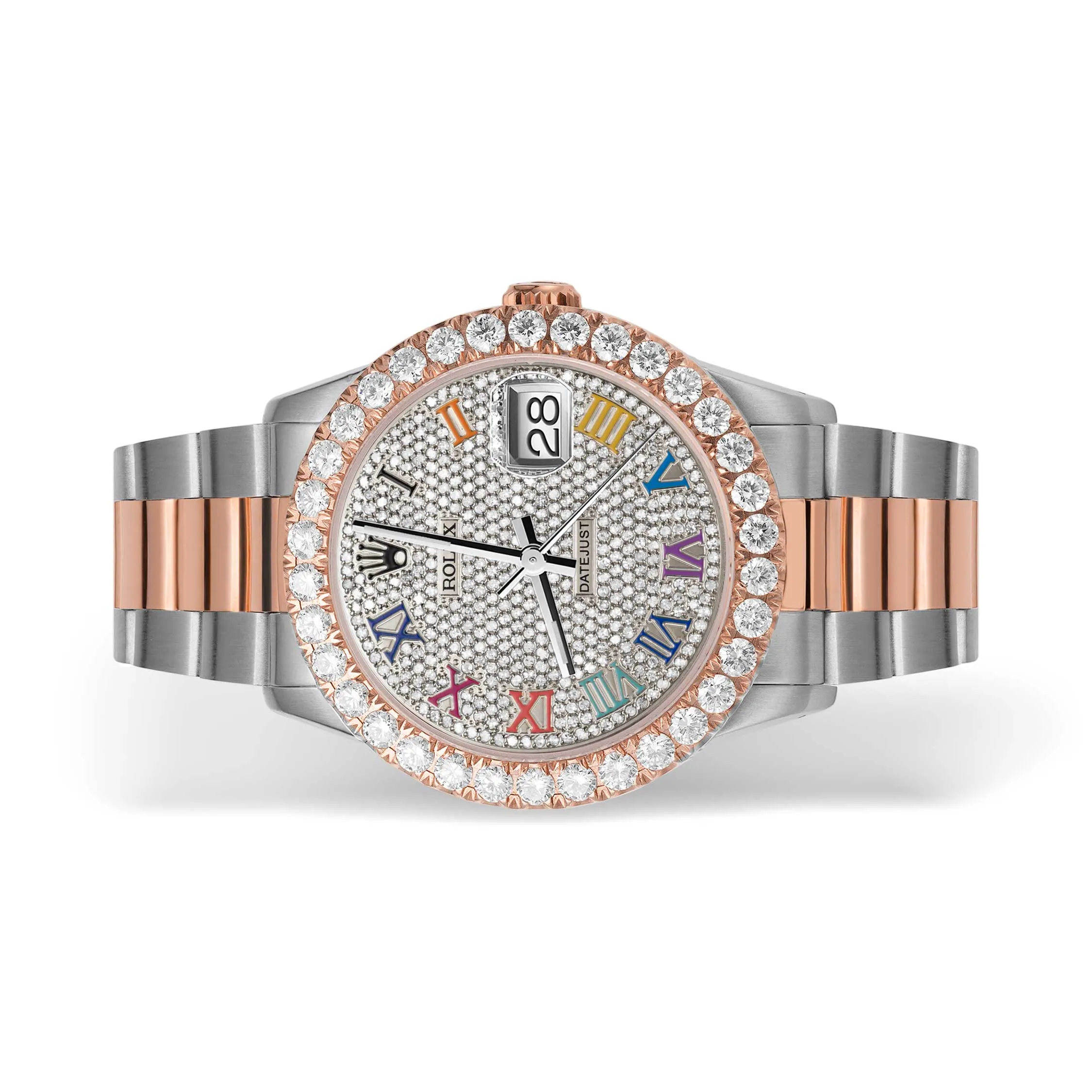 Rolex Datejust Diamond Bezel Watch 36mm Rainbow Roman Dial | 4.25ct