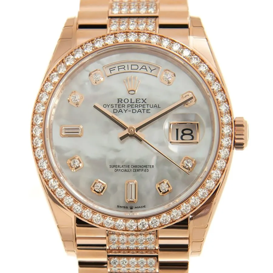 Rolex Day-Date 36 Mother of Pearl Dial 18kt Everose Gold Diamond Set President Watch 128345MDDP