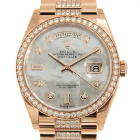 Rolex Day-Date 36 Mother of Pearl Dial 18kt Everose Gold Diamond Set President Watch 128345MDDP