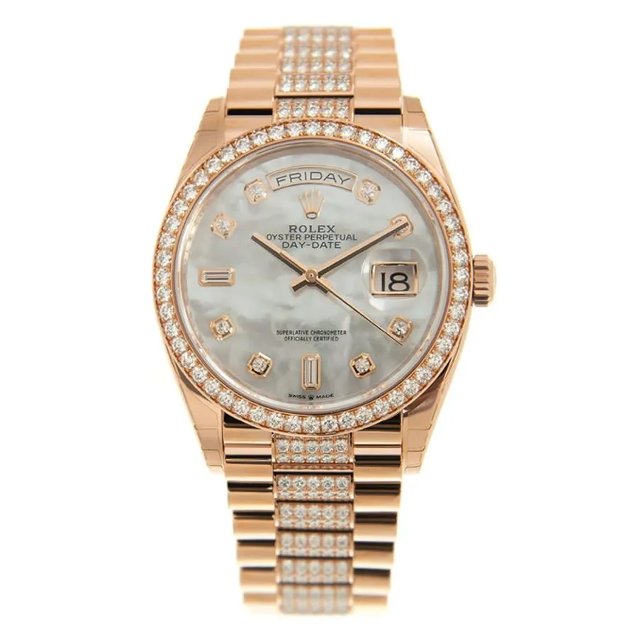 Rolex Day-Date 36 Mother of Pearl Dial 18kt Everose Gold Diamond Set President Watch 128345MDDP