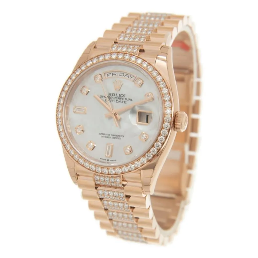 Rolex Day-Date 36 Mother of Pearl Dial 18kt Everose Gold Diamond Set President Watch 128345MDDP