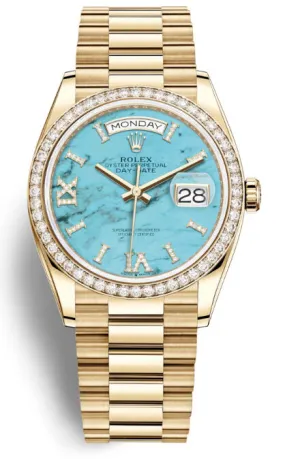 Rolex Day-Date 36 Turquoise Diamond Dial Automatic 18kt Yellow Gold President Watch 128348TQRSDP