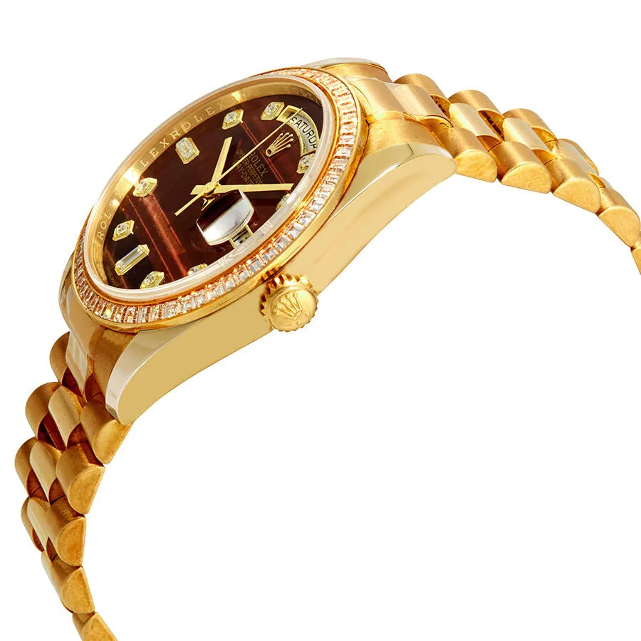 Rolex Day-Date Chocolate Bulls Eye Diamond Dial Automatic Men's 18kt Yellow Gold President Watch 118398CHBEDP