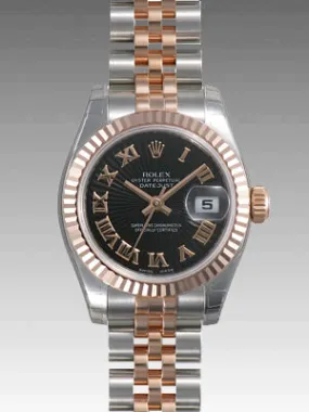 Rolex Lady Datejust 26 Black Sunburst Dial Stainless Steel and 18K Everose Gold Jubilee Bracelet Automatic Watch 179171BKSBRJ