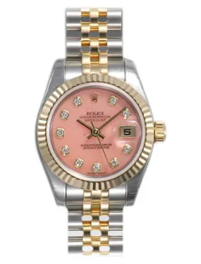 Rolex Lady Datejust 26 Pink with 10 Diamonds Dial Stainless Steel and 18K Yellow Gold Jubilee Bracelet Automatic Watch 179173PDJ
