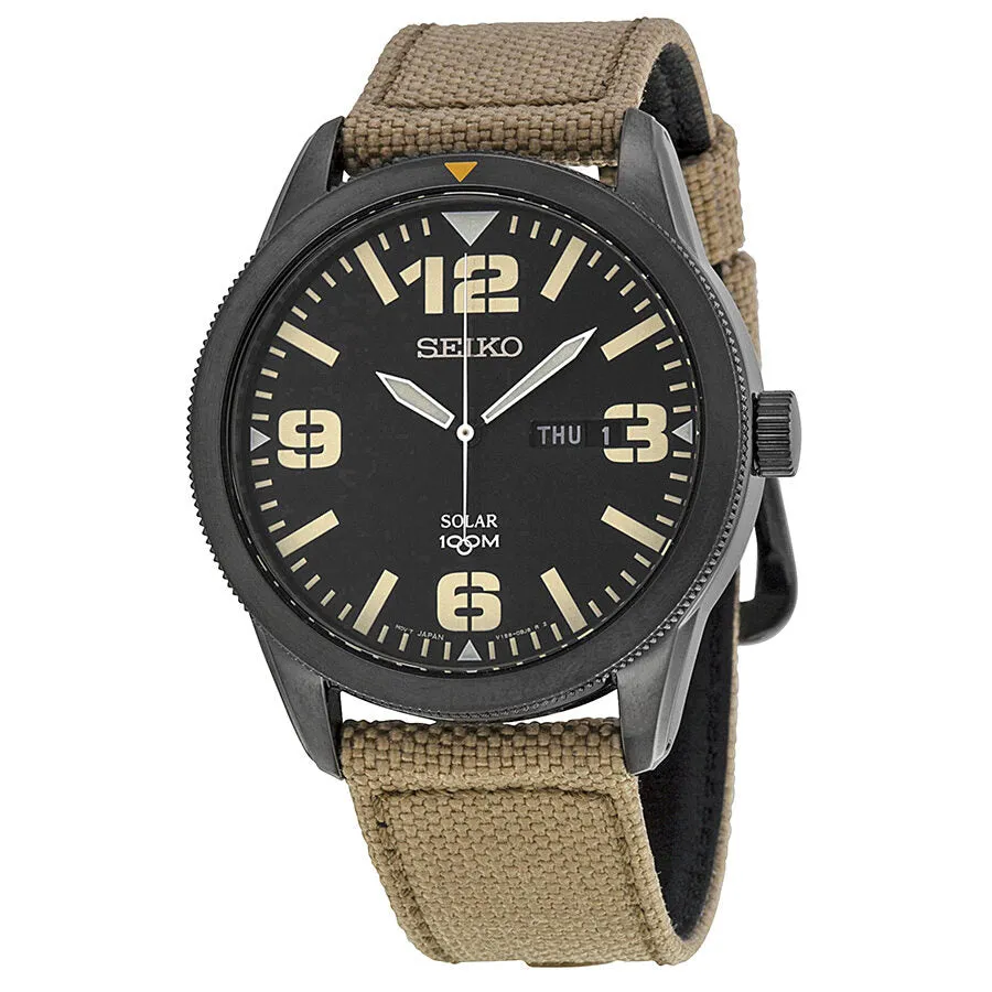 Seiko Solar Black Dial Beige Nylon Men's Watch SNE331