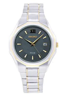 Seiko Solar Gray Dial Two-tone Stainless Steel Men's Watch SNE166