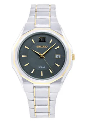 Seiko Solar Gray Dial Two-tone Stainless Steel Men's Watch SNE166
