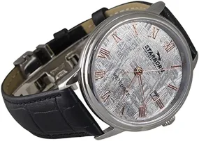 Starborn Creations Genuine Muonionalusta Automatic Self Winding Meteorite Watch with Black Leather Band