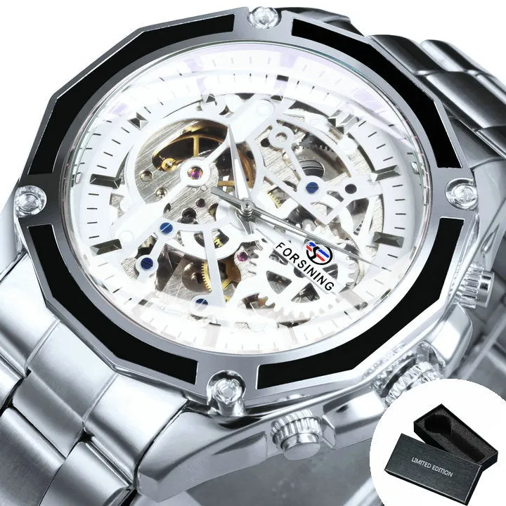 Steampunk Skeleton Automatic Mechanical Watch Luminous Hands Forsining Winding Watches 1030