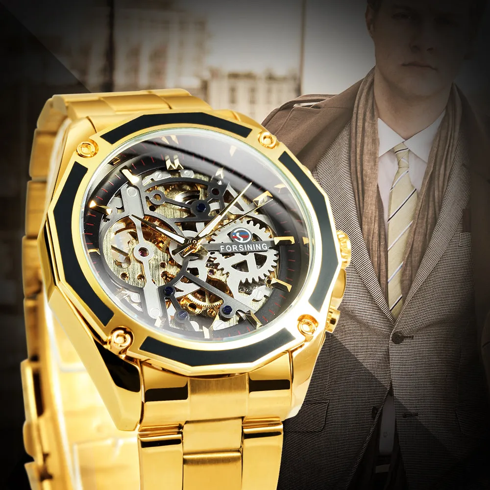 Steampunk Skeleton Automatic Mechanical Watch Luminous Hands Forsining Winding Watches 1030