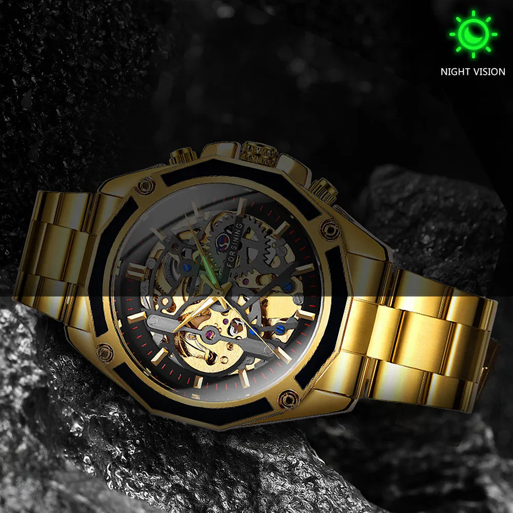 Steampunk Skeleton Automatic Mechanical Watch Luminous Hands Forsining Winding Watches 1030