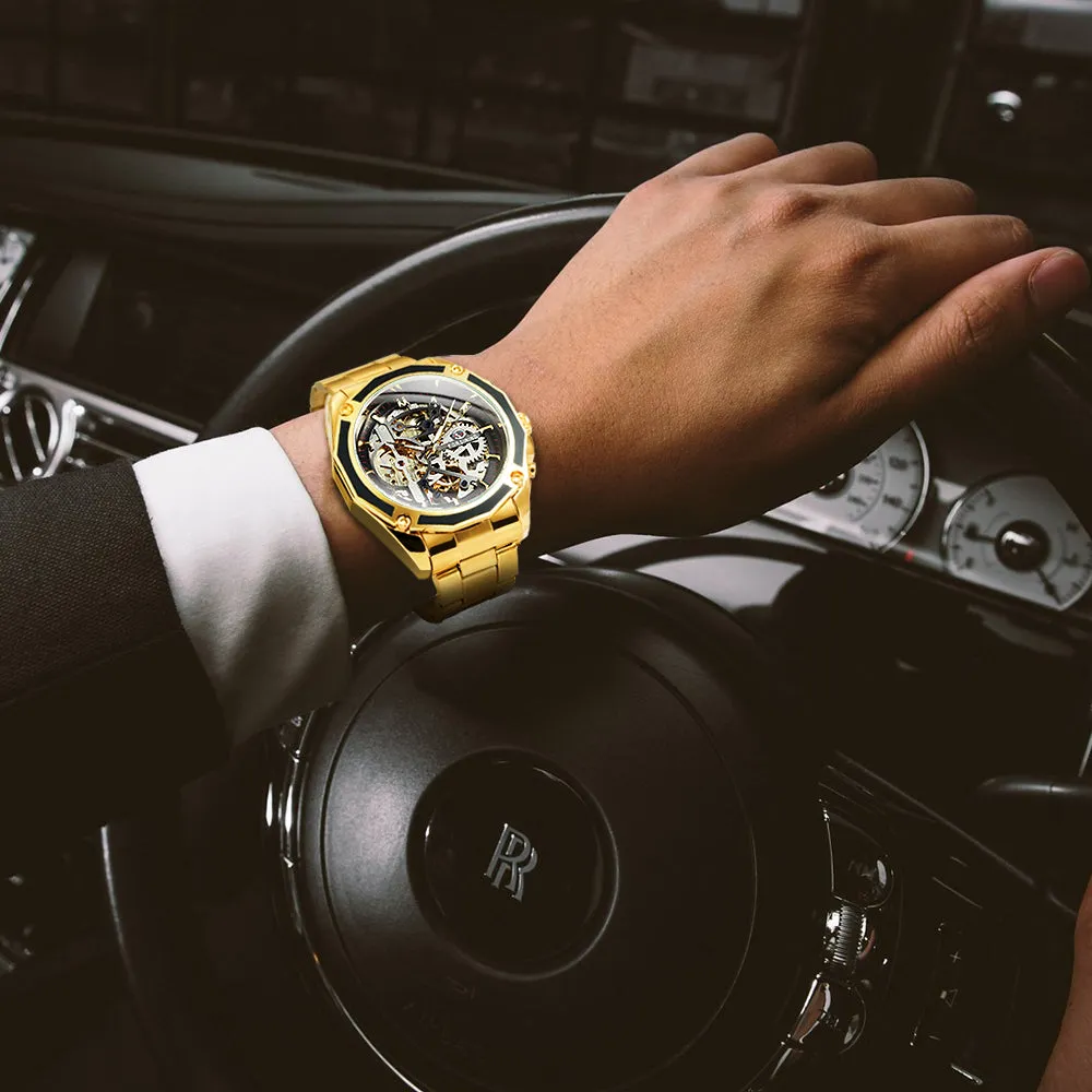 Steampunk Skeleton Automatic Mechanical Watch Luminous Hands Forsining Winding Watches 1030
