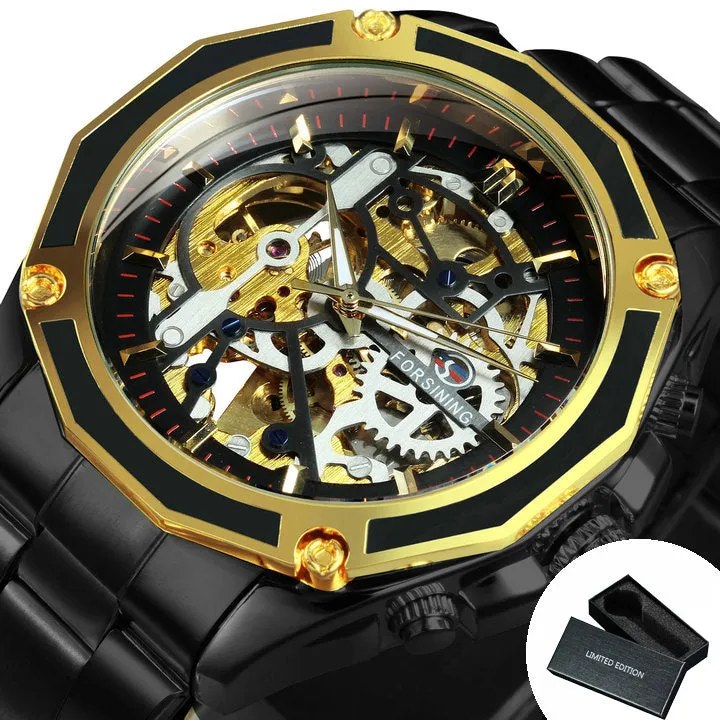 Steampunk Skeleton Automatic Mechanical Watch Luminous Hands Forsining Winding Watches 1030