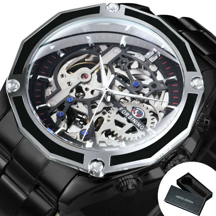 Steampunk Skeleton Automatic Mechanical Watch Luminous Hands Forsining Winding Watches 1030