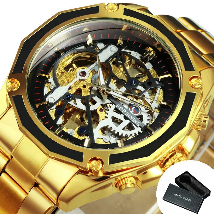 Steampunk Skeleton Automatic Mechanical Watch Luminous Hands Forsining Winding Watches 1030