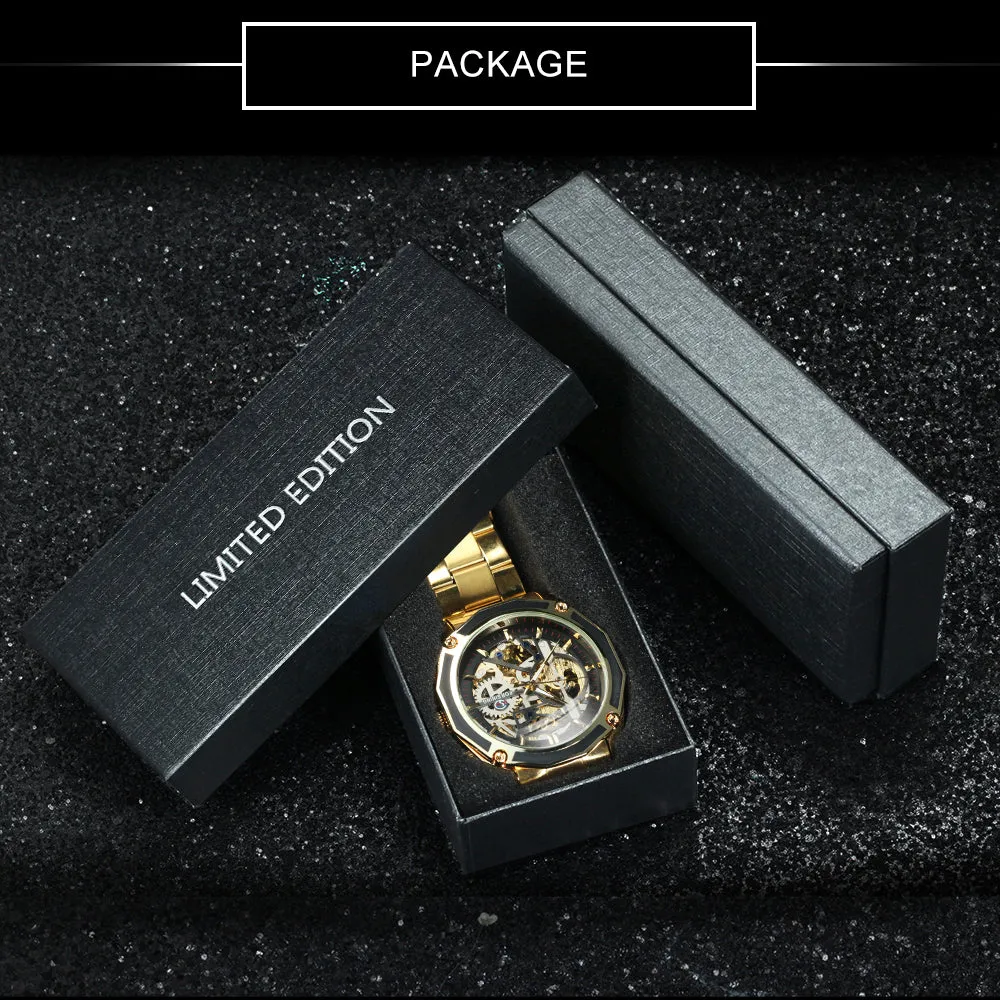 Steampunk Skeleton Automatic Mechanical Watch Luminous Hands Forsining Winding Watches 1030