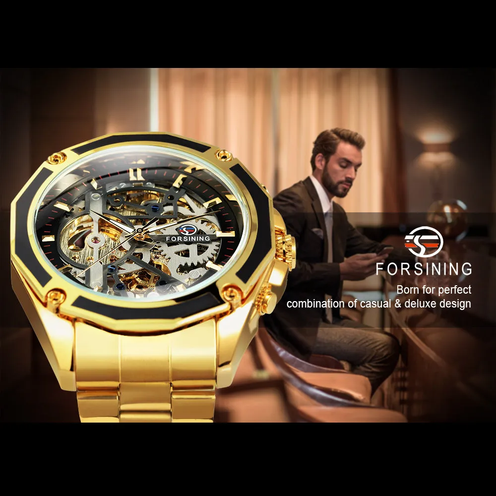 Steampunk Skeleton Automatic Mechanical Watch Luminous Hands Forsining Winding Watches 1030