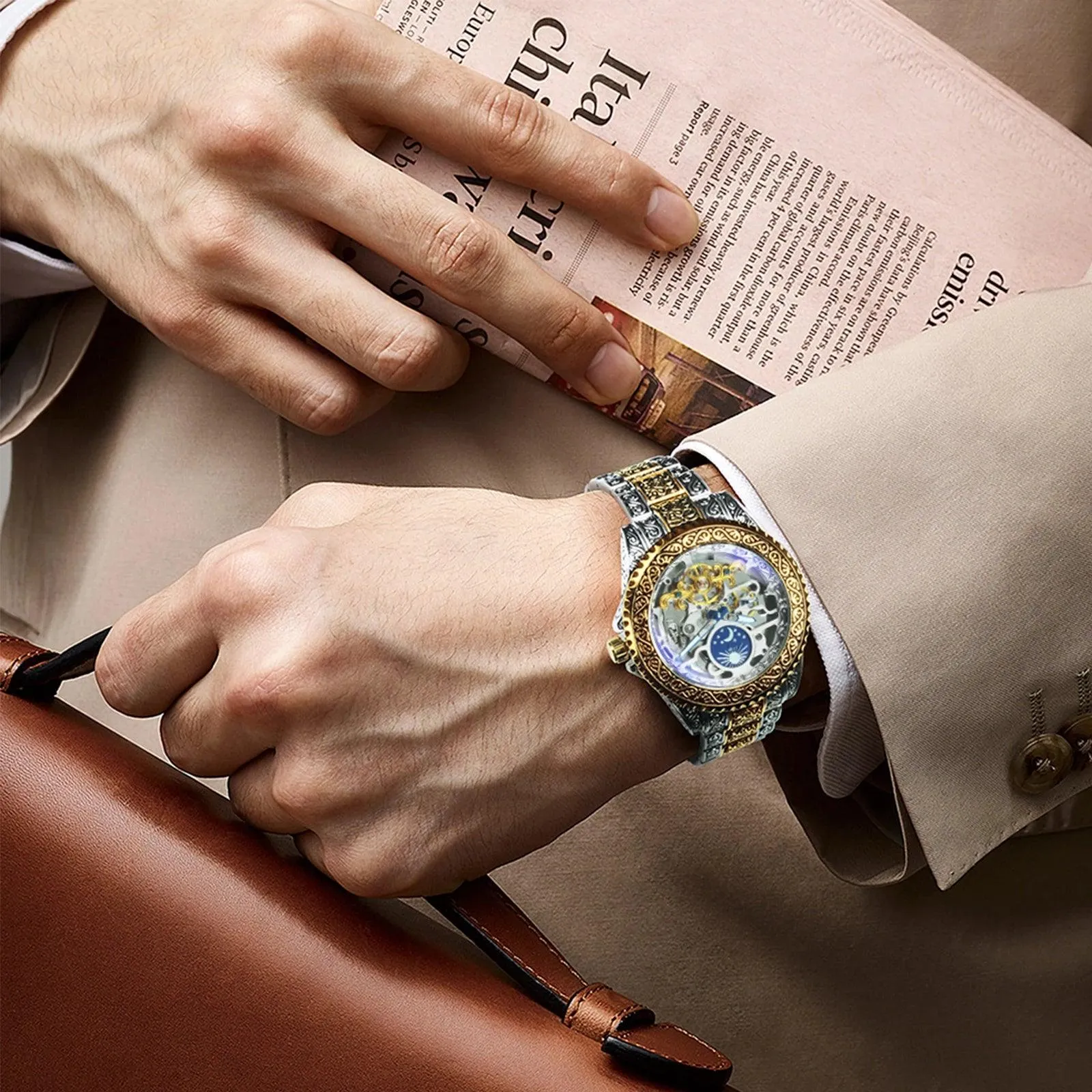 Tourbillon Skelett Mechanische Uhren Goldgravur Automatische