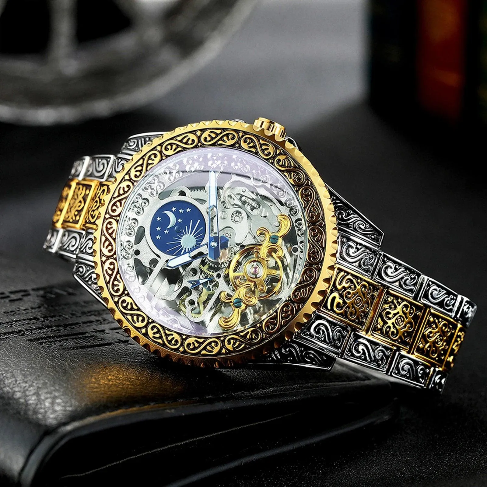 Tourbillon Skelett Mechanische Uhren Goldgravur Automatische