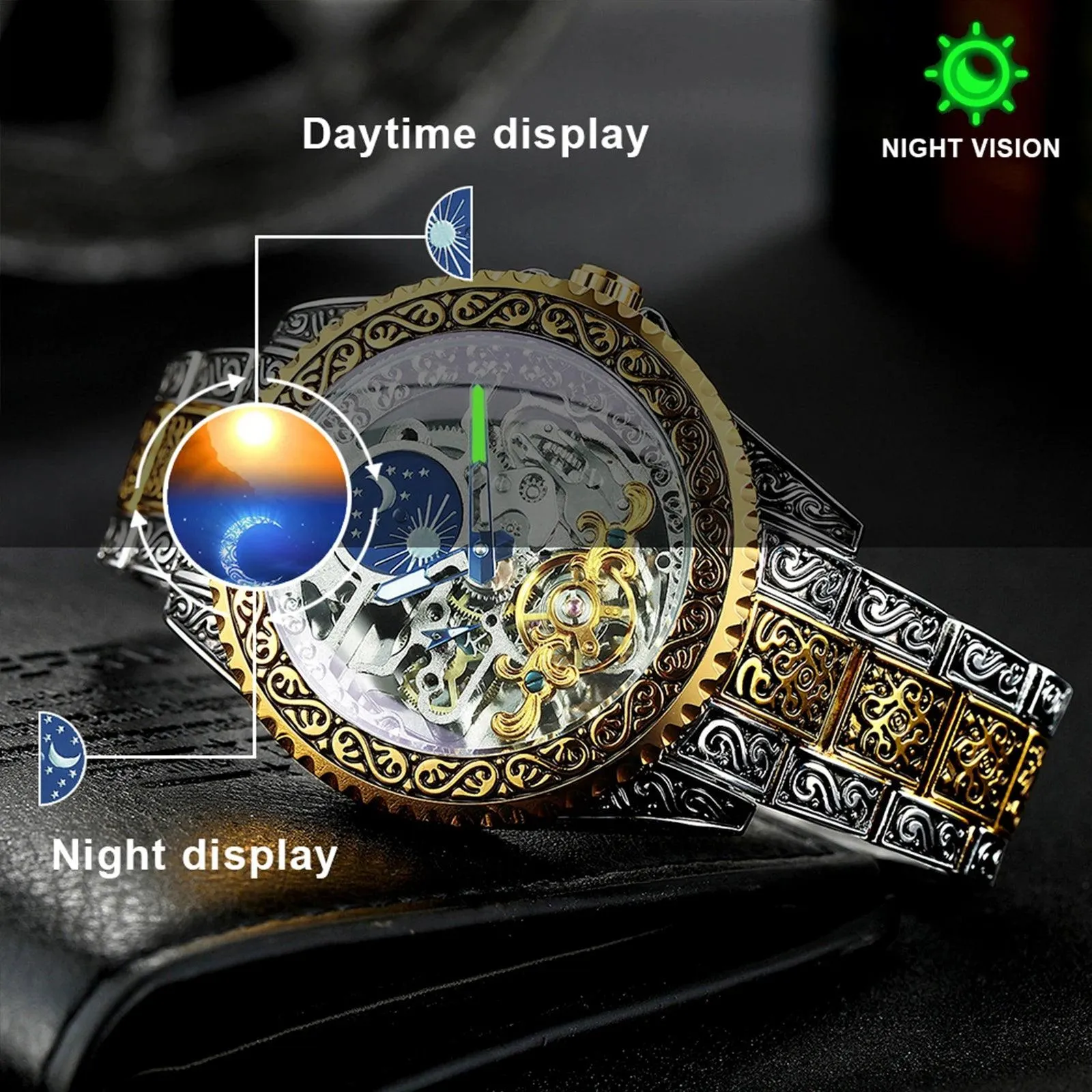 Tourbillon Skelett Mechanische Uhren Goldgravur Automatische