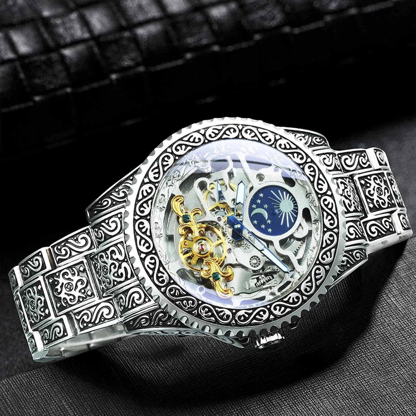 Tourbillon Skelett Mechanische Uhren Goldgravur Automatische