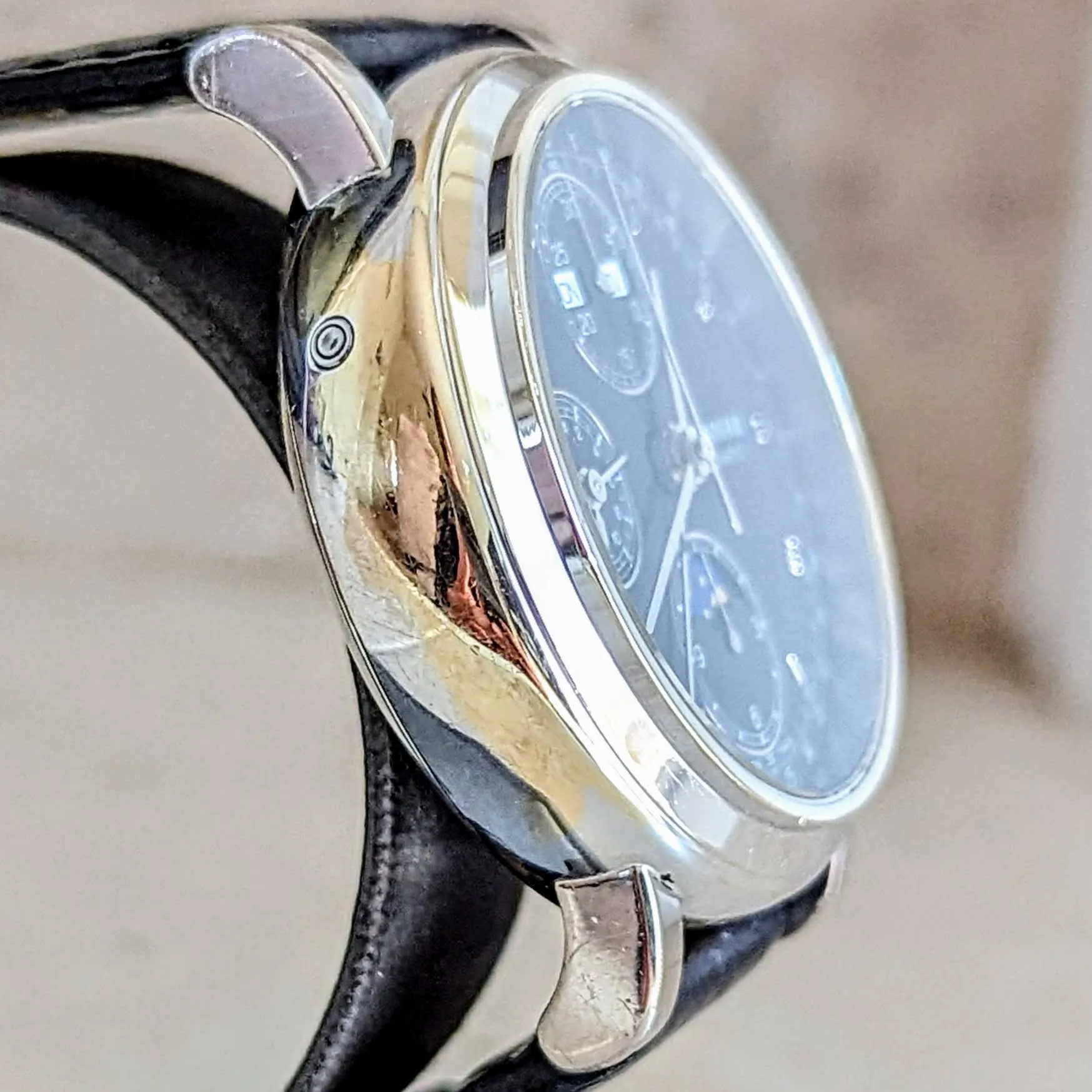 TOURNEAU Automatic Watch Day/Date Moonphase Chronograph 18K Gold Wristwatch