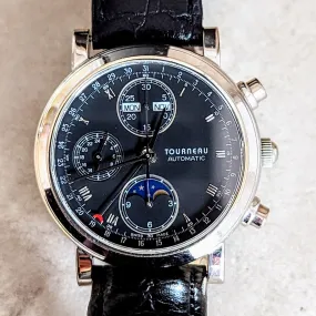 TOURNEAU Automatic Watch Day/Date Moonphase Chronograph 18K Gold Wristwatch