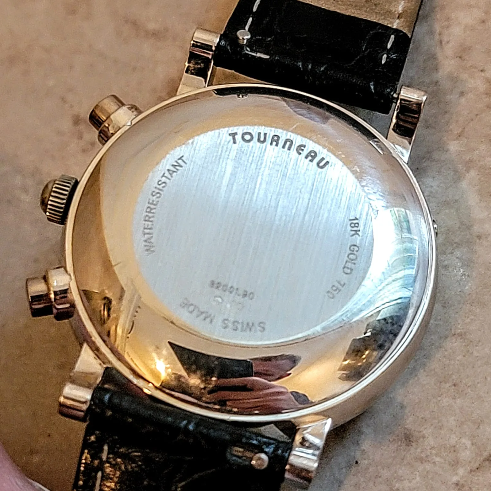 TOURNEAU Automatic Watch Day/Date Moonphase Chronograph 18K Gold Wristwatch
