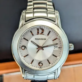 TOURNEAU Swiss Quartz Watch Date Indicator 37mm Wristwatch - All Stainless Steel