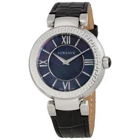 Versace Leda Black Mother of Pearl Dial Ladies Leather Watch VNC180017