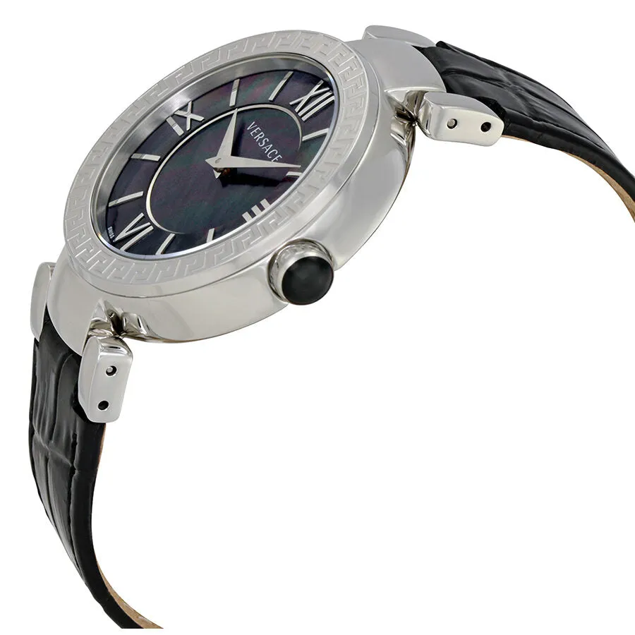 Versace Leda Black Mother of Pearl Dial Ladies Leather Watch VNC180017