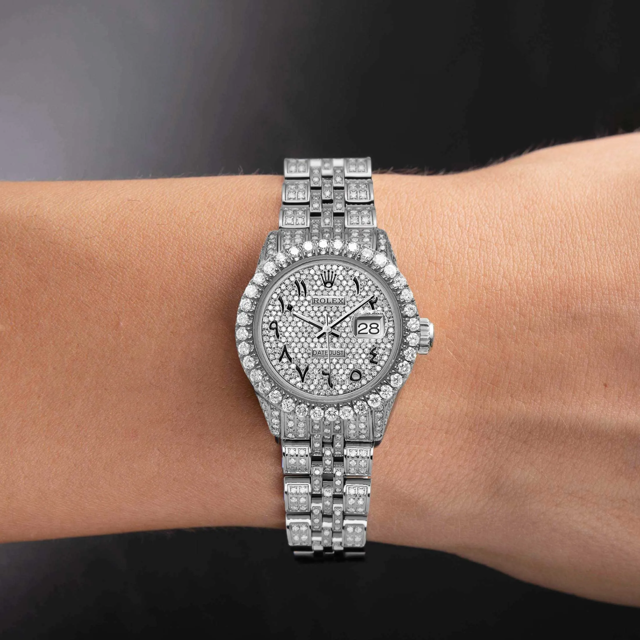 Women's Rolex Datejust Diamond Bezel Watch 26mm Black Arabic Dial | 7ct
