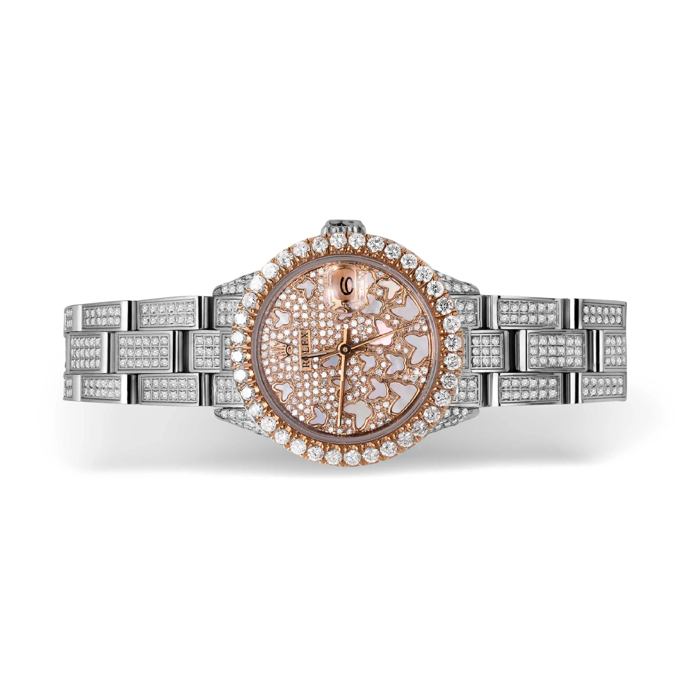Women's Rolex Datejust Diamond Bezel Watch 26mm Rose Butterfly Dial | 7.30ct
