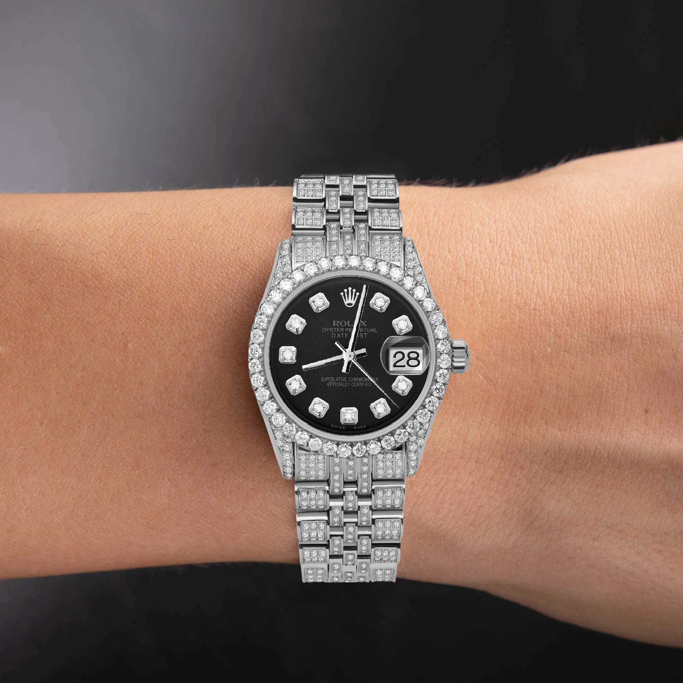 Women's Rolex Datejust Diamond Bezel Watch 31mm Black Dial | 6.75ct