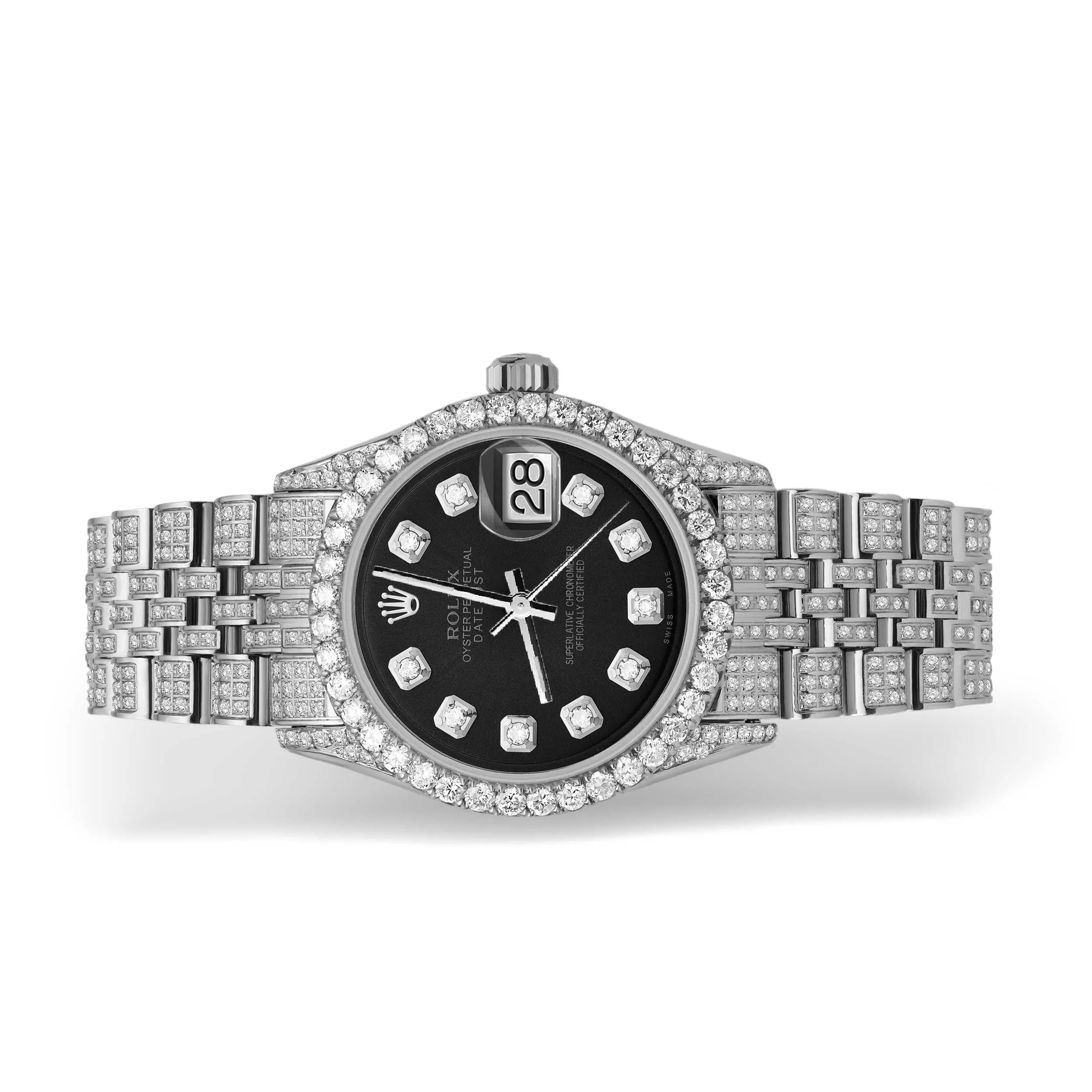 Women's Rolex Datejust Diamond Bezel Watch 31mm Black Dial | 6.75ct