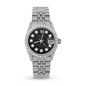 Women's Rolex Datejust Diamond Bezel Watch 31mm Black Dial | 6.75ct