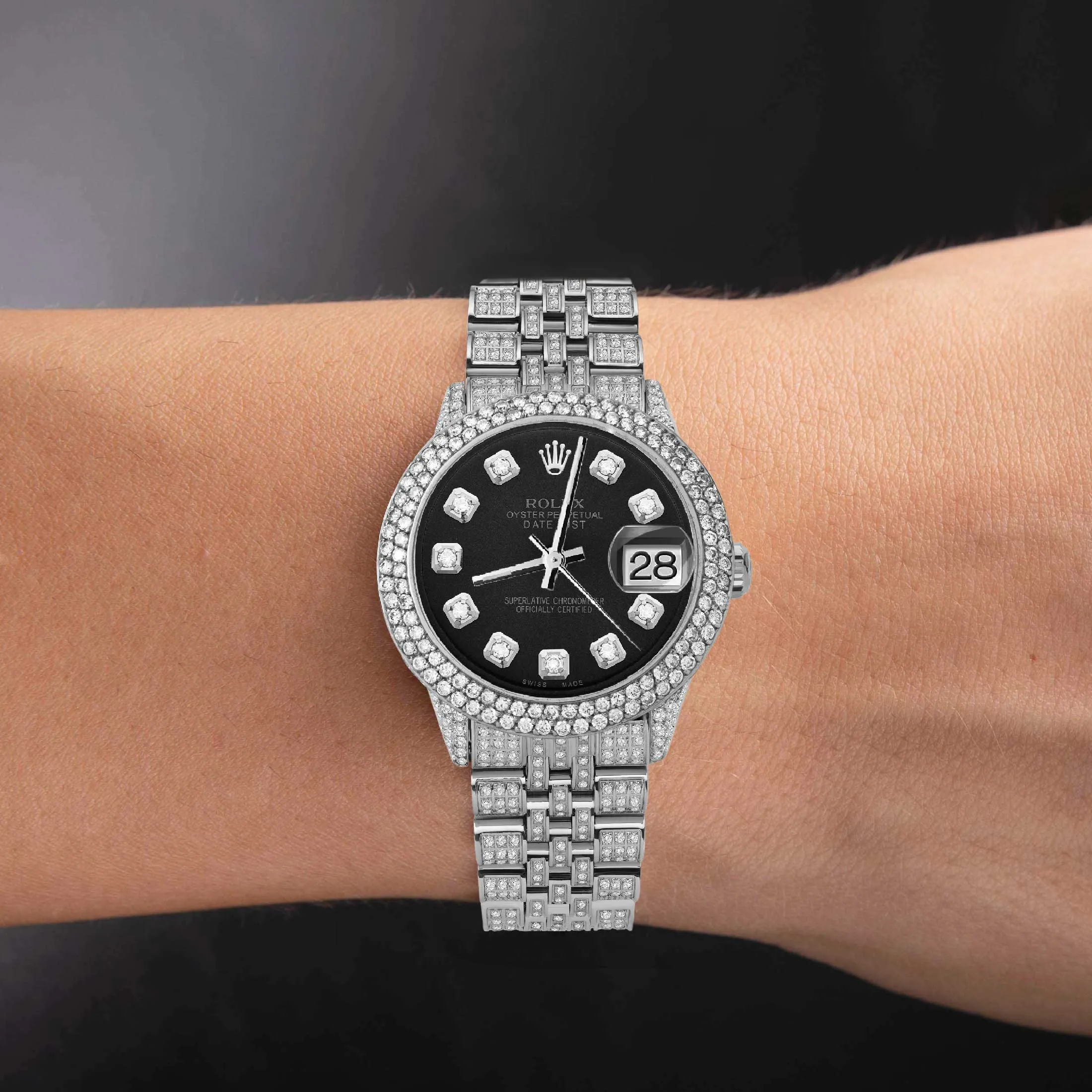 Women's Rolex Datejust Diamond Bezel Watch 31mm Black Dial | 8.55ct