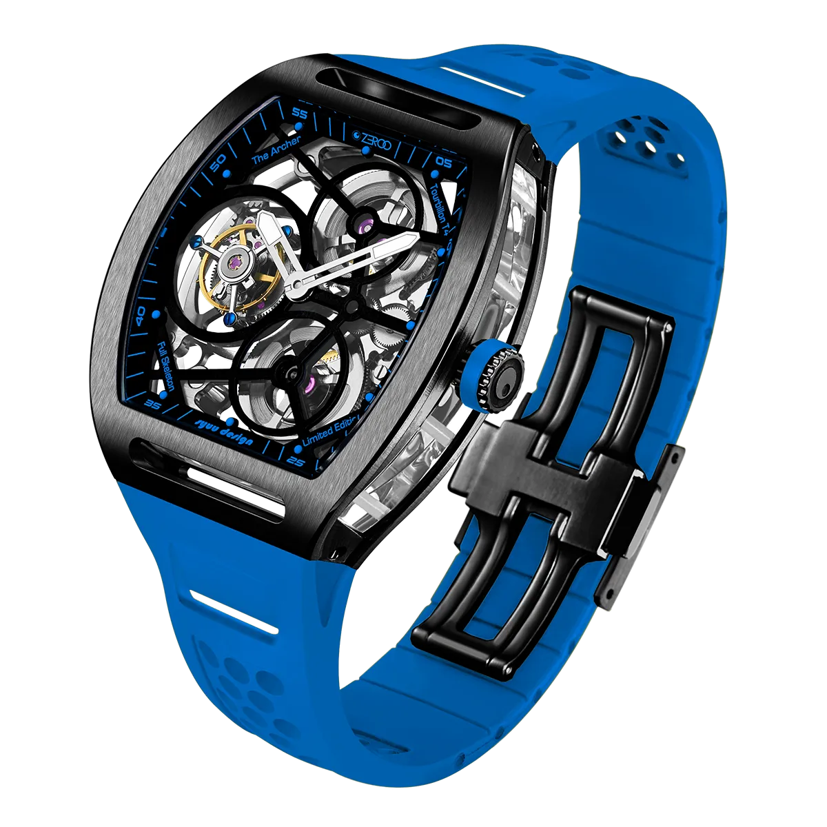 ZEROO T4 THE ARCHER FULL SKELETON TOURBILLONMANUAL TOURBILLON WATCH FOR GENTS - ZT004BLB