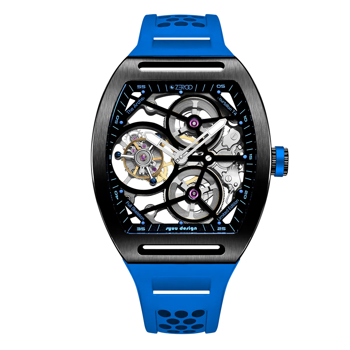 ZEROO T4 THE ARCHER FULL SKELETON TOURBILLONMANUAL TOURBILLON WATCH FOR GENTS - ZT004BLB