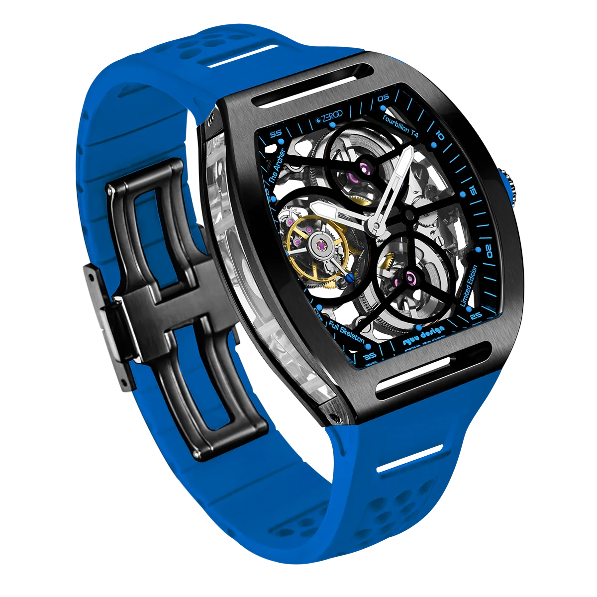 ZEROO T4 THE ARCHER FULL SKELETON TOURBILLONMANUAL TOURBILLON WATCH FOR GENTS - ZT004BLB